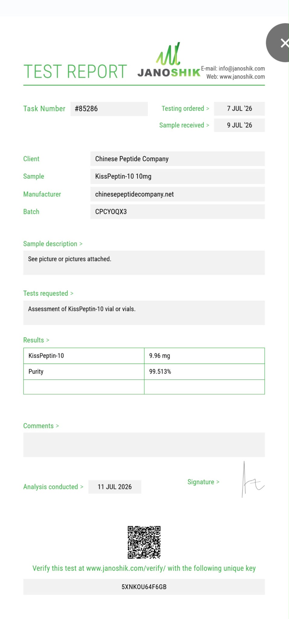 Certificate of Analysis for Kisspeptin-10
